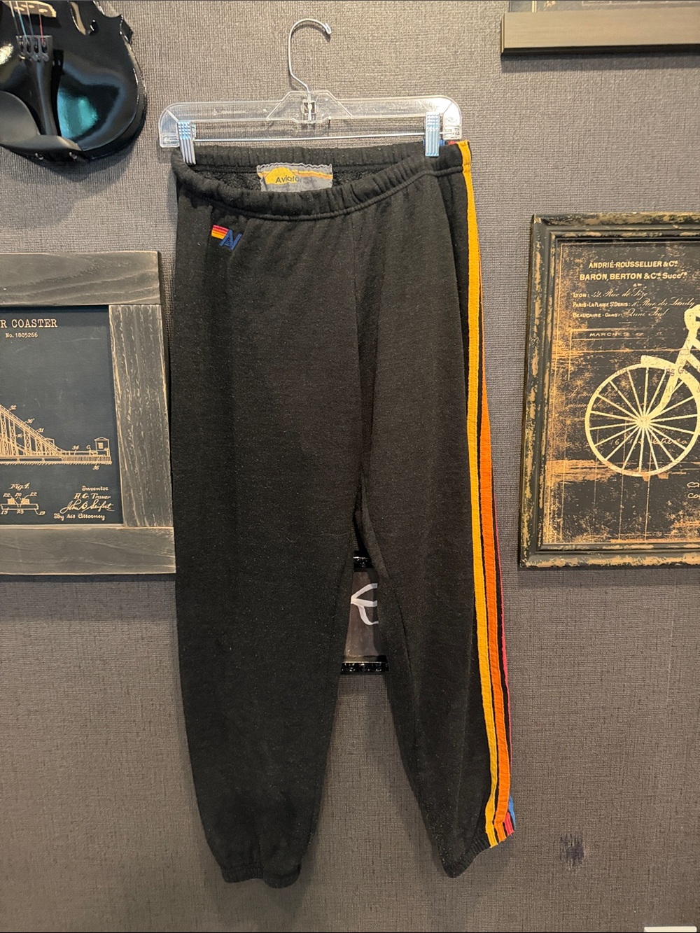 Aviator Nation Black Joggers with Yellow & Red Side Stripes unisex